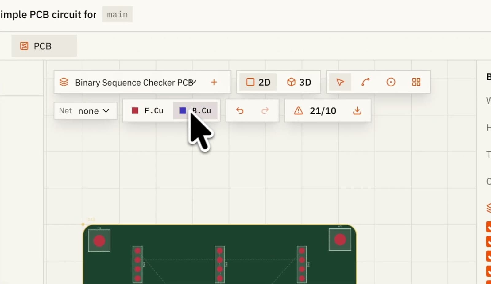 the PCB workspace