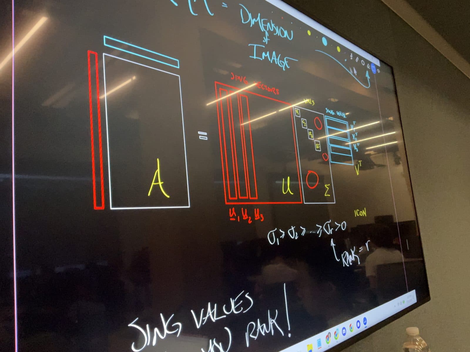 Handwritten maths on a smartboard: singular values