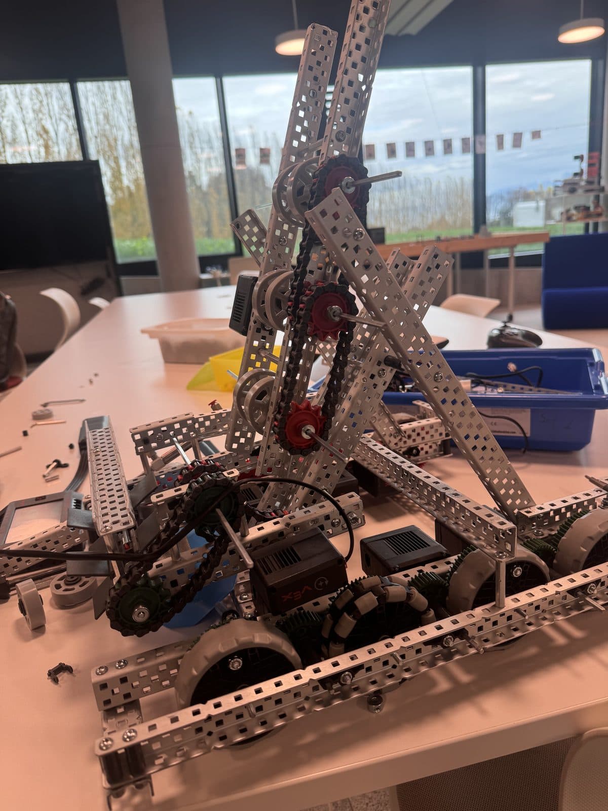 The VEX robot partway through its build